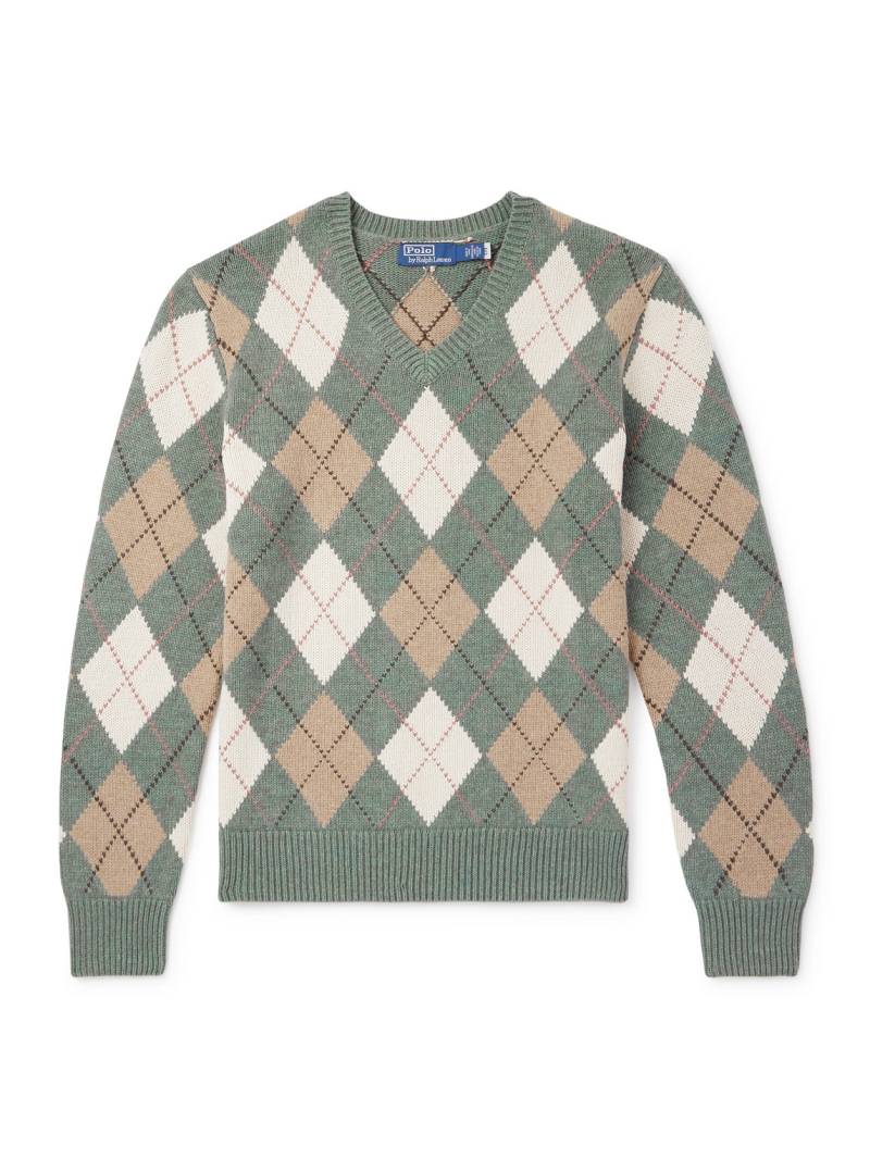 Polo Ralph Lauren - Argyle Intarsia-Knit Cotton and Wool-Blend Sweater - Men - Neutrals - S Polo Ralph Lauren - Argyle Intarsia-Knit Cotton and Wool-Blend Sweater - Men - Neutrals - S von Polo Ralph Lauren