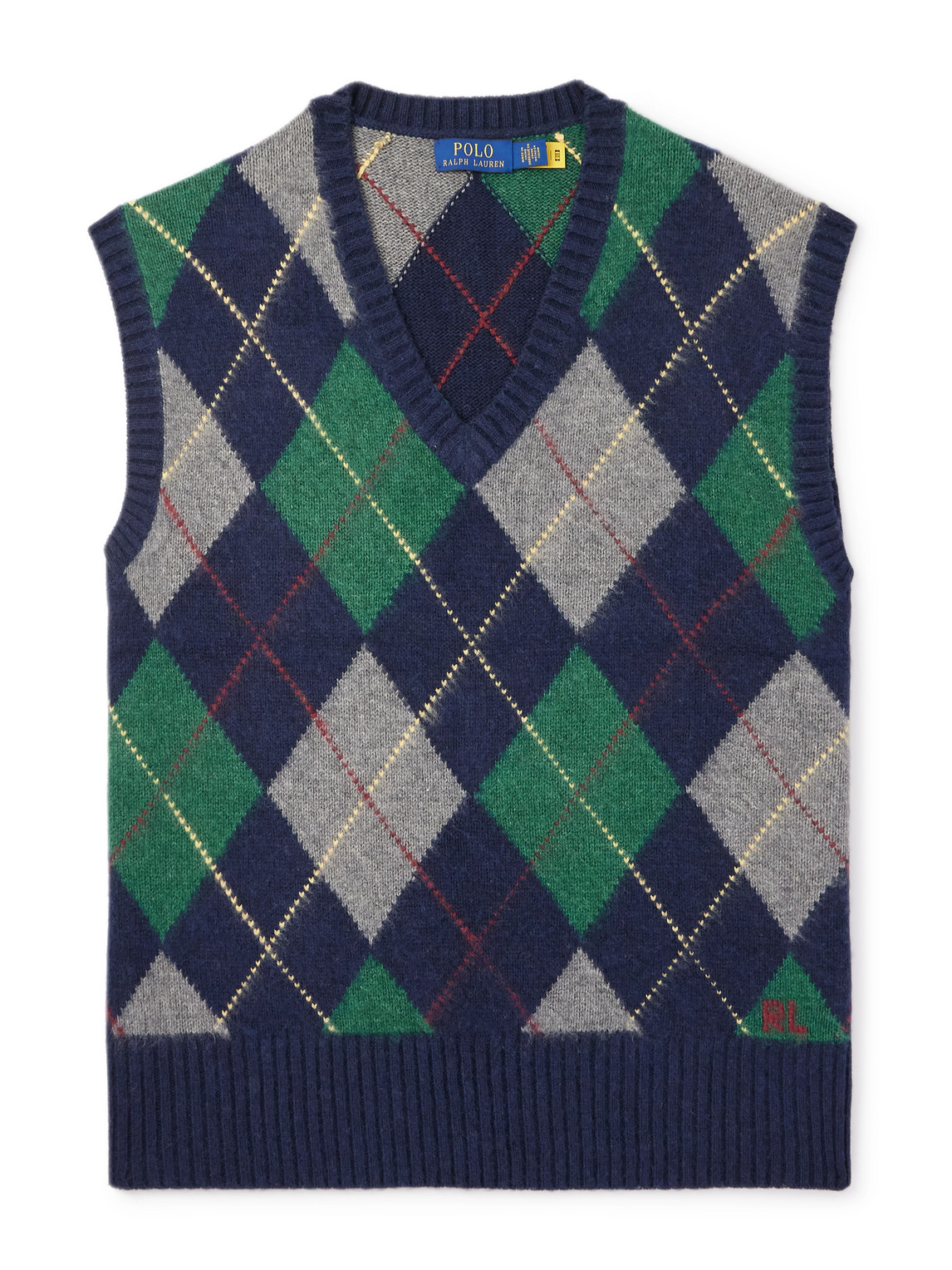 Polo Ralph Lauren - Argyle Intarsia-Knit Wool and Cotton-Blend Sweater Vest - Men - Blue - XL von Polo Ralph Lauren