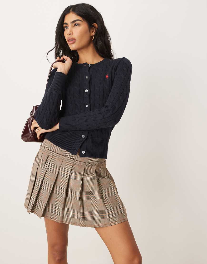 Polo Ralph Lauren - Baumwoll-Strickjacke in Marineblau mit Markenlogo und Zopfmuster von Polo Ralph Lauren