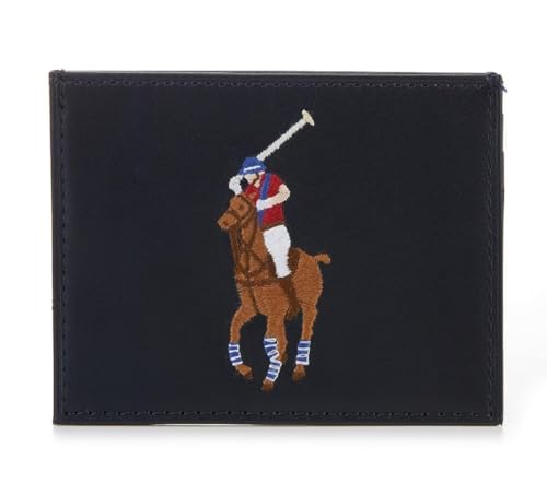 Polo Ralph Lauren Big Pony Herren-Ausweishülle aus Leder, schmal, Marineblau / mehrfarbig, Marineblau/Multi Pony, Signature Big Pony Leder Slim Card Case von Polo Ralph Lauren