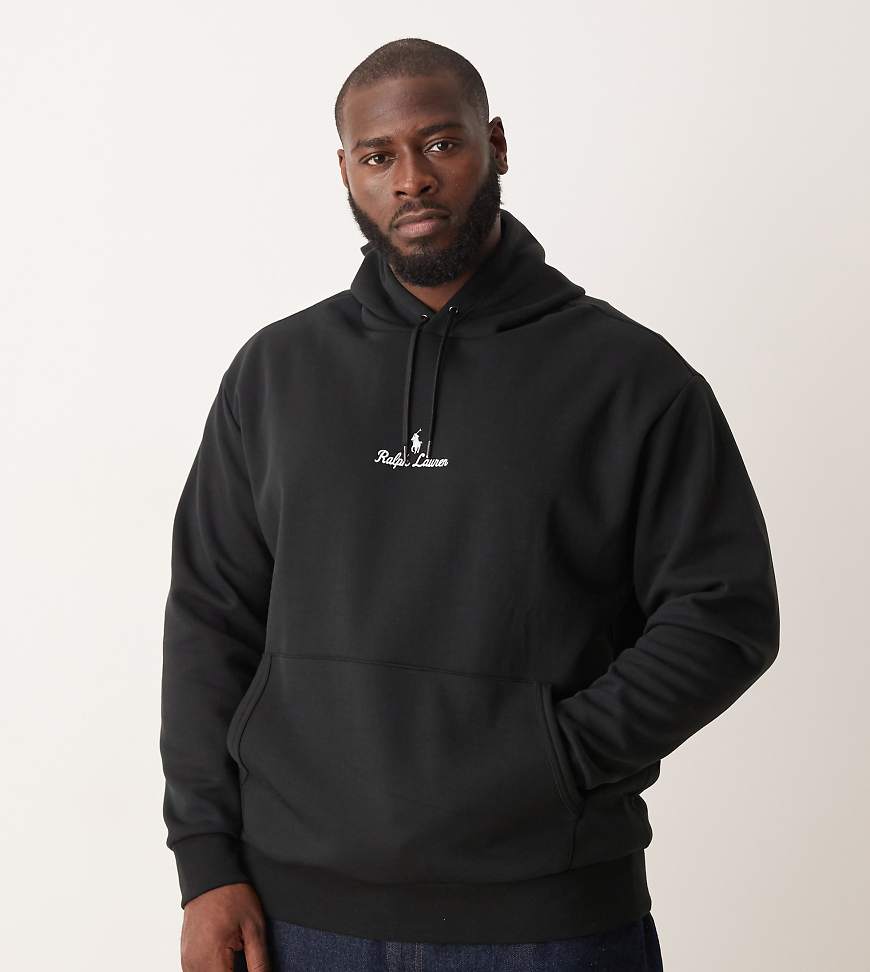 Polo Ralph Lauren Big & Tall - Doppelstrick-Kapuzenpullover in Schwarz mit mittigem Markenlogo-Schriftzug von Polo Ralph Lauren