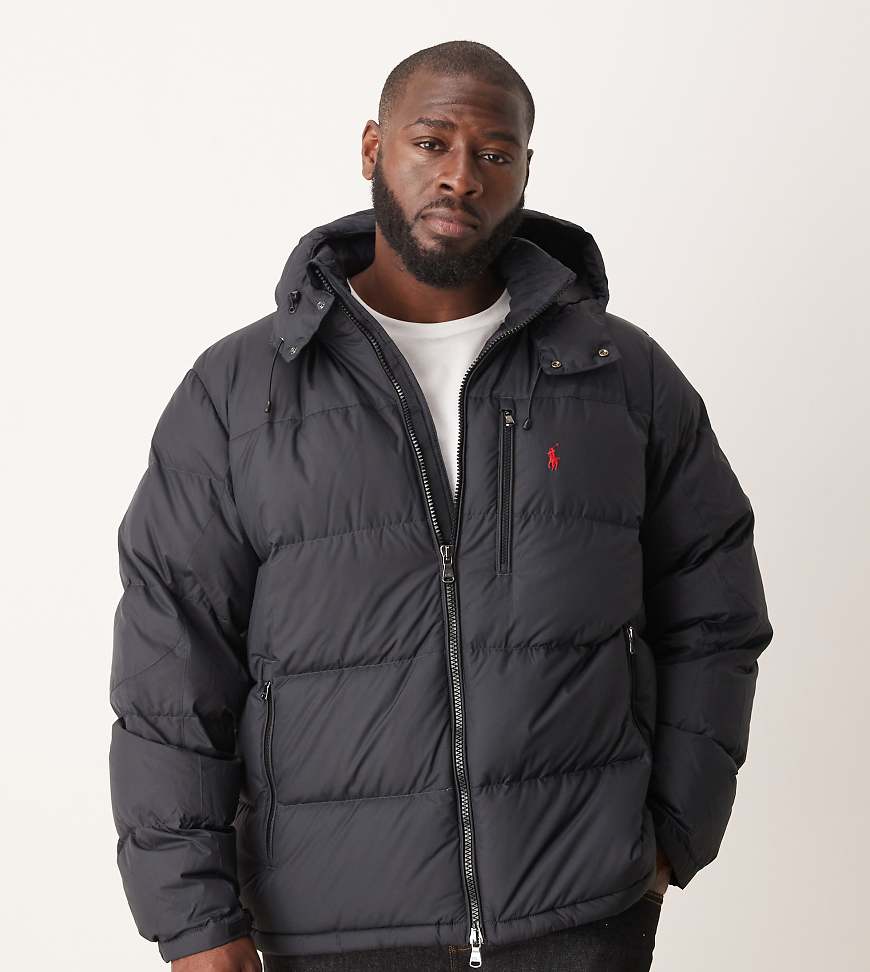 Polo Ralph Lauren Big & Tall - Gorham - Isolierte Daunen-Pufferjacke in Schwarz mit Markenlogo von Polo Ralph Lauren