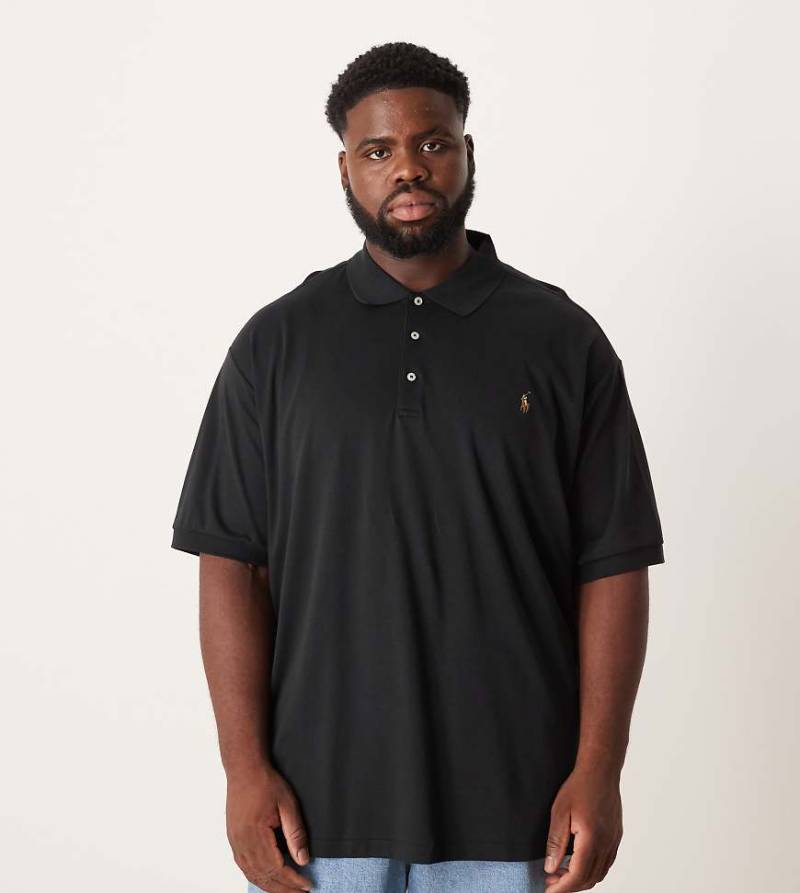 Polo Ralph Lauren Big & Tall - Polohemd aus Pima-Baumwolle in Schwarz mit Markenlogo von Polo Ralph Lauren