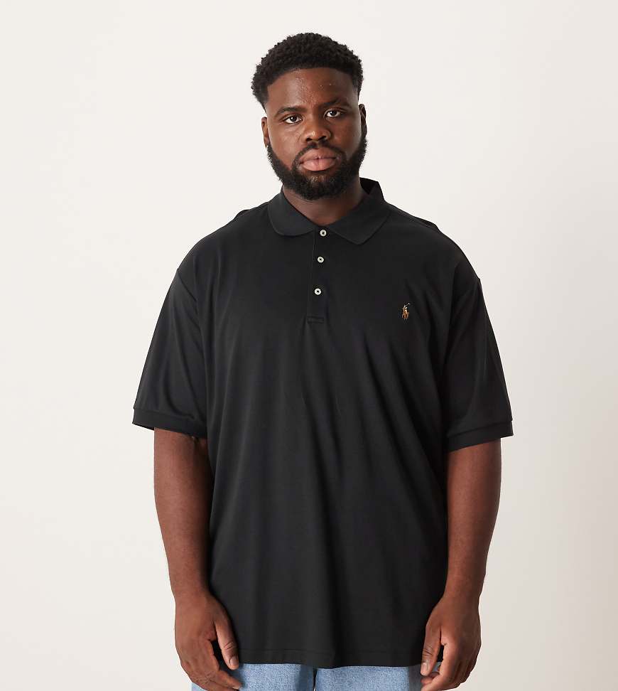 Polo Ralph Lauren Big & Tall - Polohemd aus Pima-Baumwolle in Schwarz mit Markenlogo von Polo Ralph Lauren