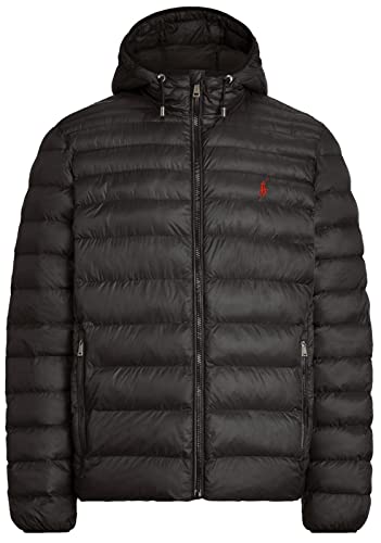 Polo Ralph Lauren Big & Tall Puffer leichte verstaubare Jacke, Poloshirt mit Kapuze, Schwarz, 3X von POLO RALPH LAUREN