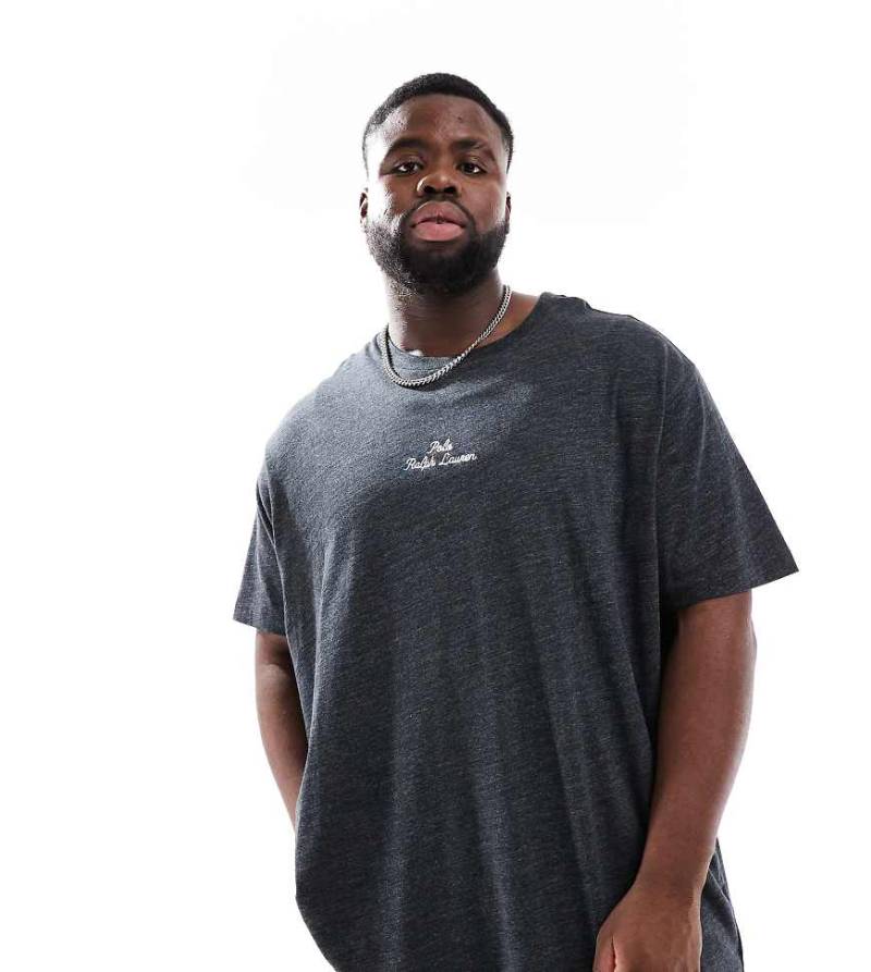 Polo Ralph Lauren - Big & Tall - T-Shirt in Schwarz meliert mit mittigem Logoschriftzug und klassischem Oversize-Schnitt von Polo Ralph Lauren