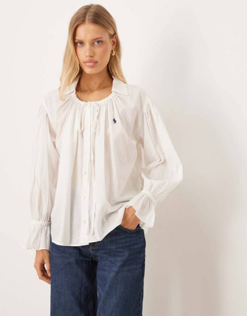 Polo Ralph Lauren - Boho-Bluse in Weiß mit Rüschen und Pony-Logo von Polo Ralph Lauren