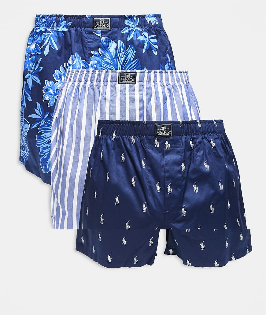 Polo Ralph Lauren - Boxershorts in Blau gestreift mit Print und Marineblau mit durchgehendem Pony, 3er-Set-Bunt von Polo Ralph Lauren