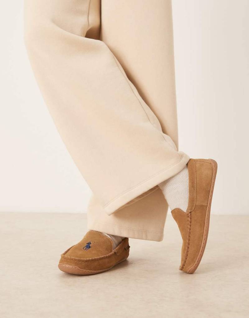 Polo Ralph Lauren - Brenan - Hausschuhe aus Wildleder in Hellbraun mit Markenlogo-Brown von Polo Ralph Lauren