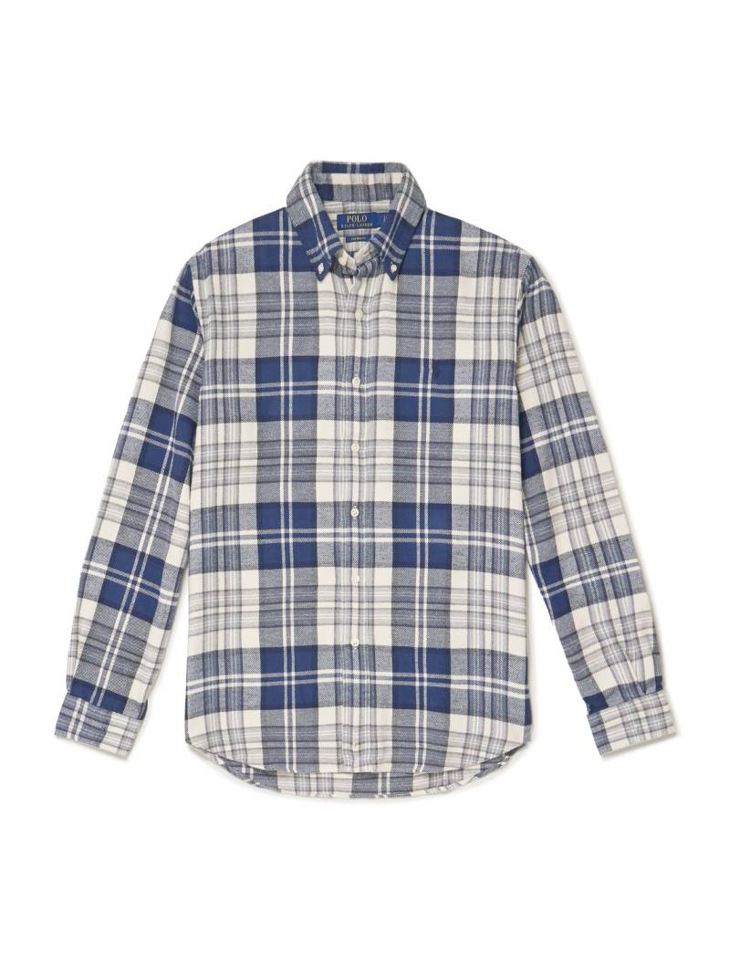 Polo Ralph Lauren - Button-Down Collar Logo-Embroidered Cotton-Flannel Shirt - Men - Blue - XXL von Polo Ralph Lauren