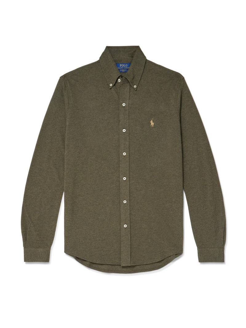 Polo Ralph Lauren - Button-Down Collar Logo-Embroidered Featherweight Mesh Shirt - Men - Green - XS von Polo Ralph Lauren