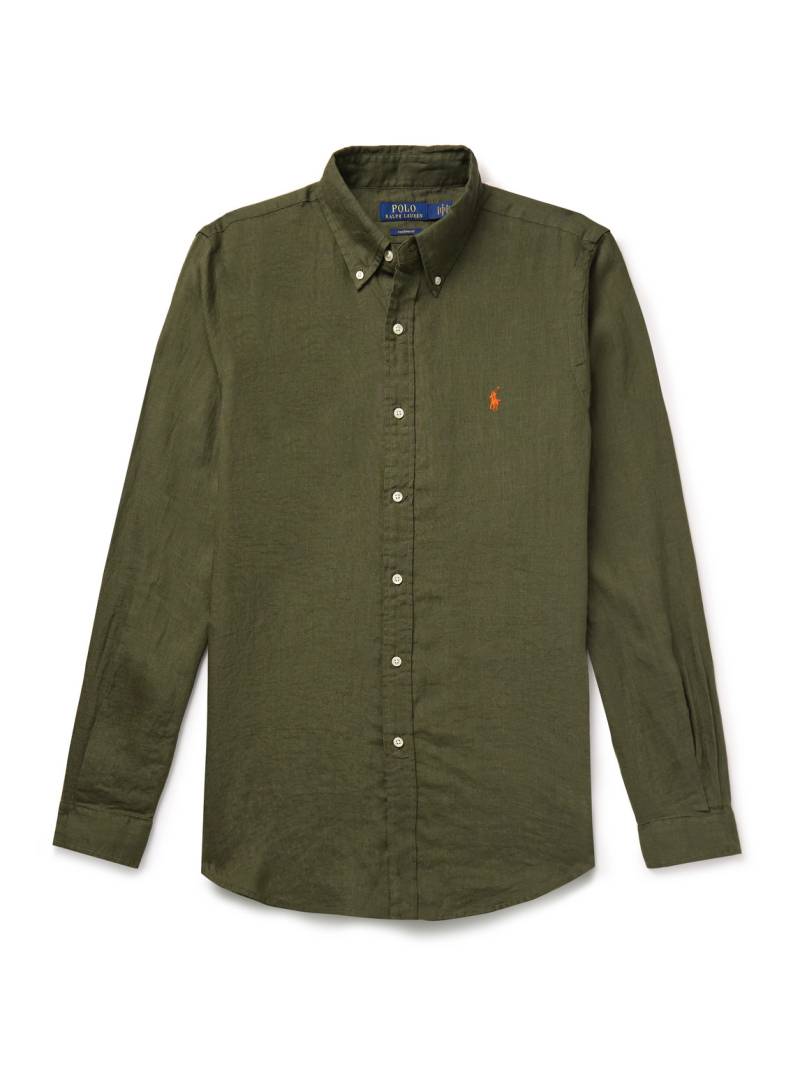 Polo Ralph Lauren - Button-Down Collar Logo-Embroidered Linen Shirt - Men - Green - XL von Polo Ralph Lauren