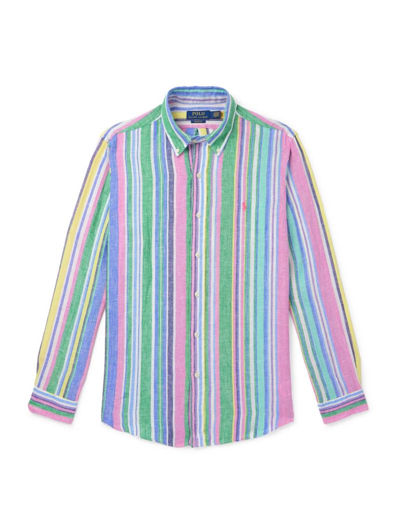 Polo Ralph Lauren - Button-Down Collar Logo-Embroidered Striped Linen Shirt - Men - Blue - M von Polo Ralph Lauren