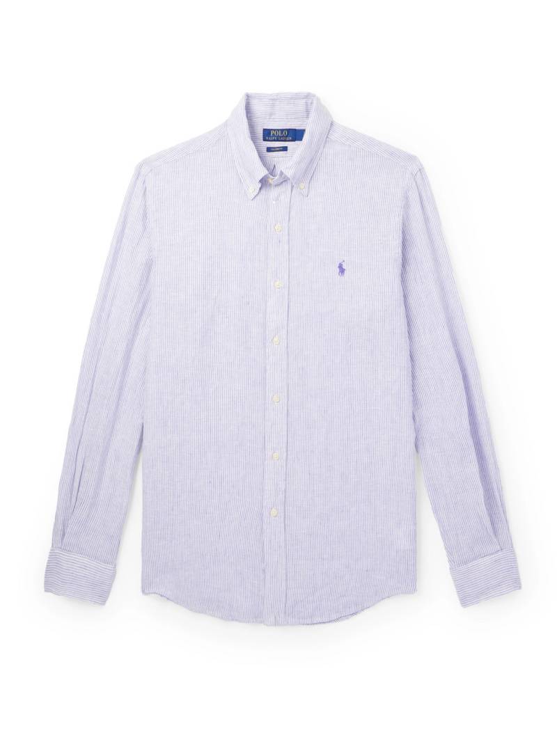 Polo Ralph Lauren - Button-Down Collar Logo-Embroidered Striped Linen Shirt - Men - Purple - L von Polo Ralph Lauren