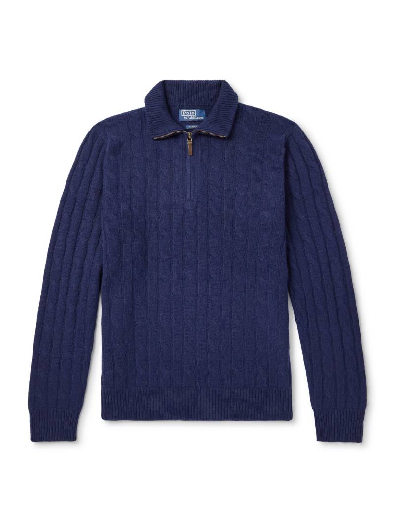 Polo Ralph Lauren - Cable-Knit Cashmere Half-Zip Sweater - Men - Blue - M von Polo Ralph Lauren