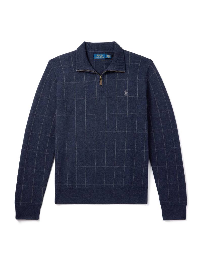 Polo Ralph Lauren - Checked Wool Half-Zip Sweater - Men - Blue - XL von Polo Ralph Lauren