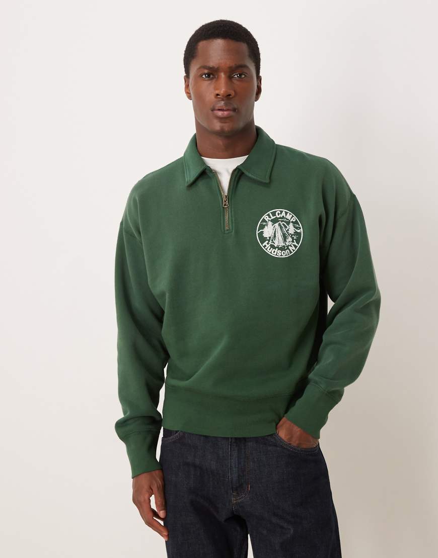 Polo Ralph Lauren - Classic-Oversize-Sweatshirt in Mittelgrün mit Hudson-Valley-Logo und kurzem Reißverschluss von Polo Ralph Lauren