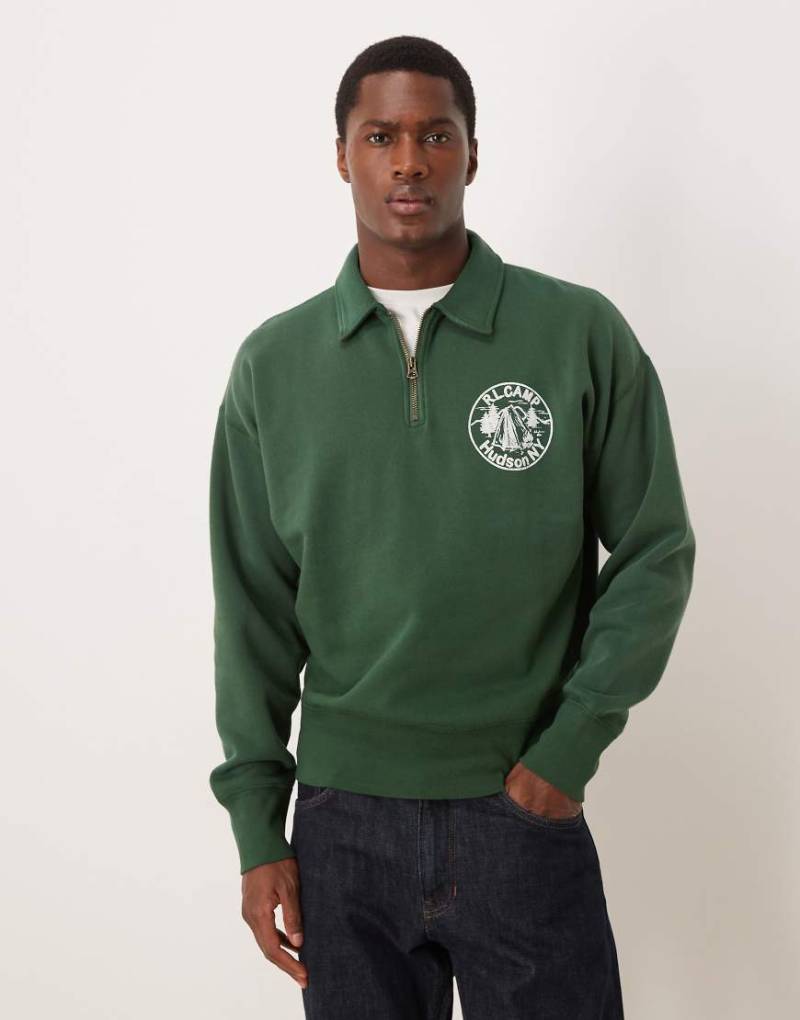 Polo Ralph Lauren - Classic-Oversize-Sweatshirt in Mittelgrün mit Hudson-Valley-Logo und kurzem Reißverschluss von Polo Ralph Lauren
