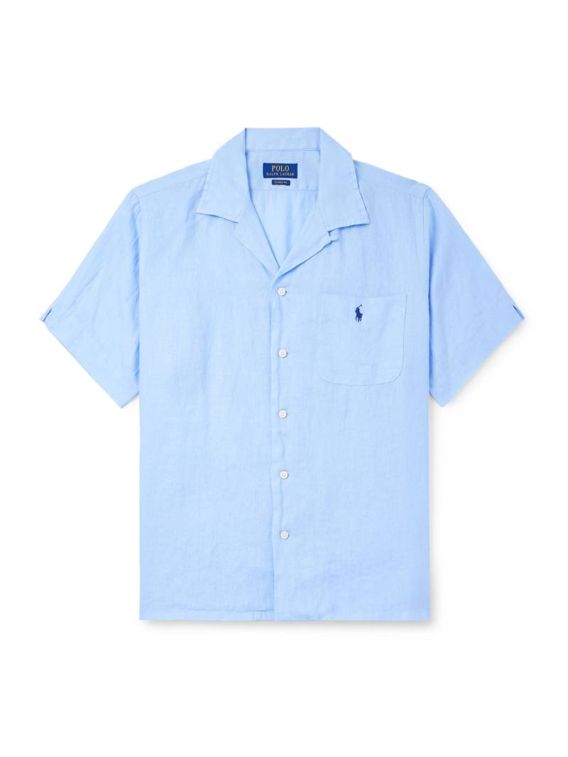 Polo Ralph Lauren - Convertible-Collar Logo-Embroidered Linen Shirt - Men - Blue - XXL von Polo Ralph Lauren