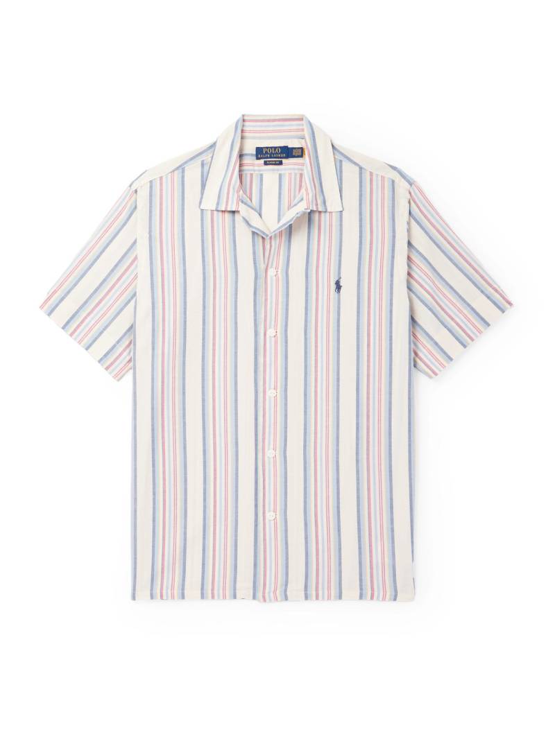 Polo Ralph Lauren - Convertible-Collar Logo-Embroidered Striped Cotton-Chambray Shirt - Men - Gray - M von Polo Ralph Lauren