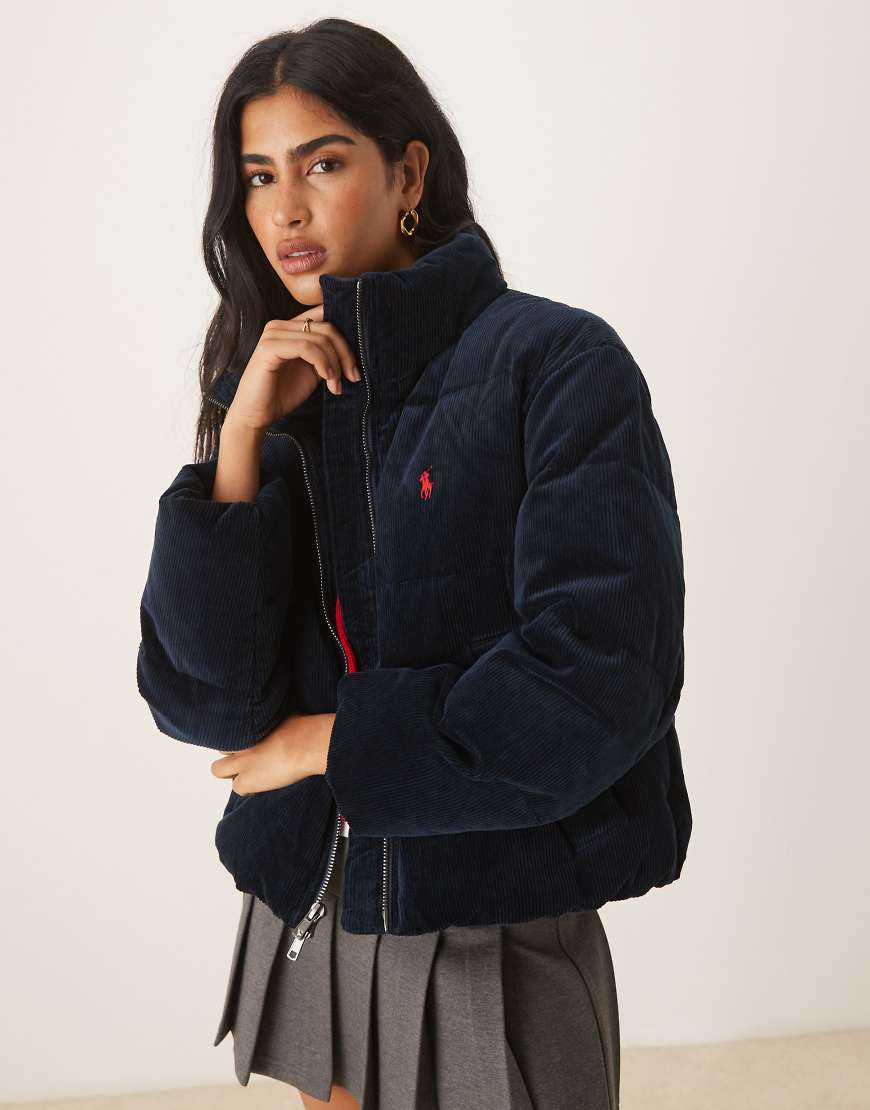 Polo Ralph Lauren - Cord-Pufferjacke in Marineblau mit Markenlogo von Polo Ralph Lauren