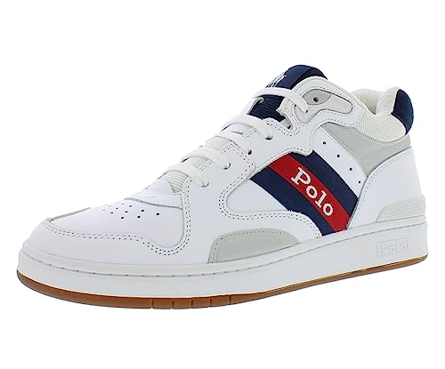 Polo Ralph Lauren Court Mid Pro Sneaker, Weiß/Newport Navy/Rl2000 Rotes Leder, 42 EU von Polo Ralph Lauren