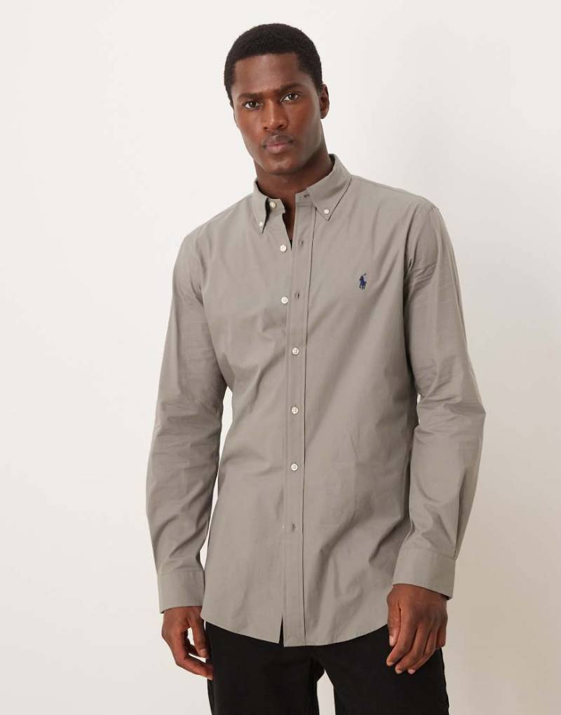 Polo Ralph Lauren - Custom-Fit-Hemd aus Stretch-Popeline in Grau mit Polospieler-Logo von Polo Ralph Lauren