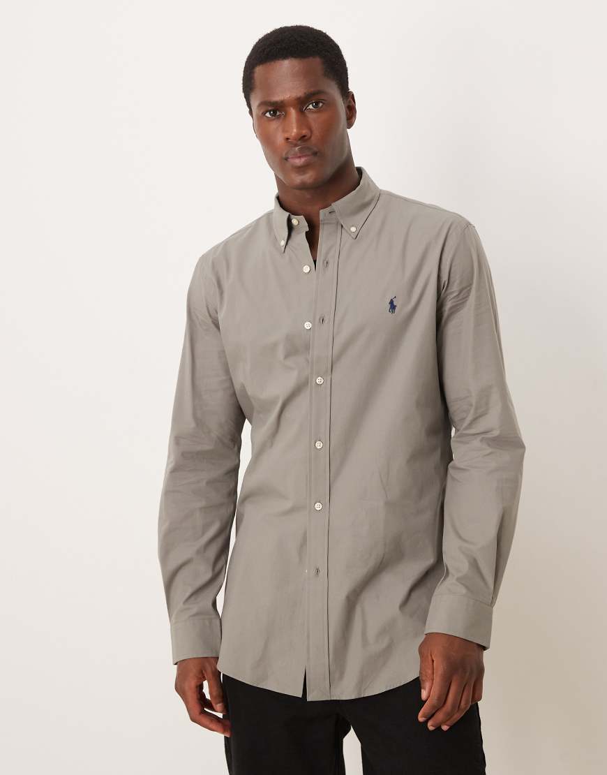 Polo Ralph Lauren - Custom-Fit-Hemd aus Stretch-Popeline in Grau mit Polospieler-Logo von Polo Ralph Lauren
