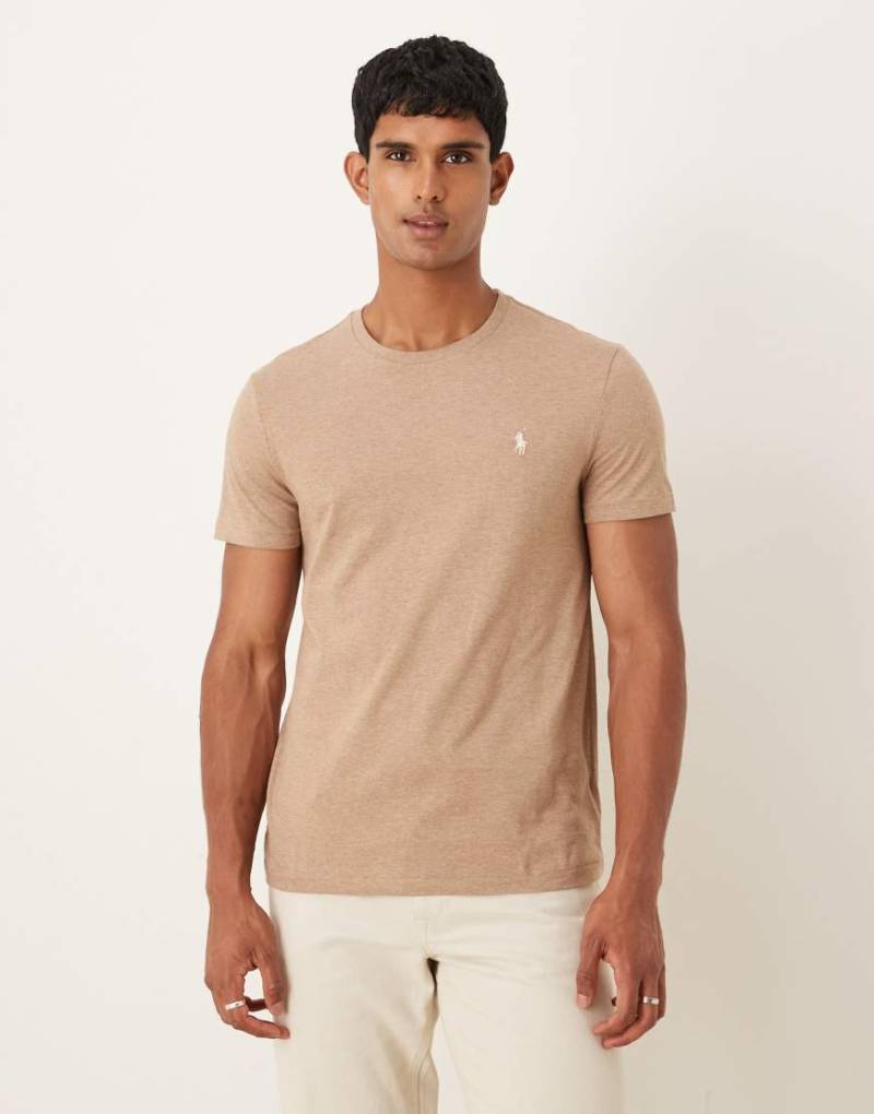 Polo Ralph Lauren - Custom Fit T-Shirt in meliertem Hellbraun mit Markenlogo-Brown von Polo Ralph Lauren