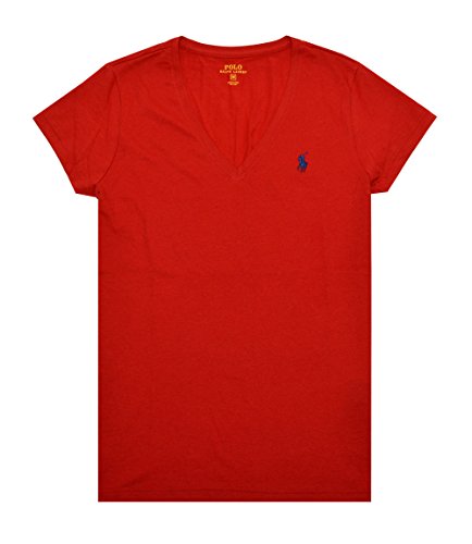 Polo Ralph Lauren Damen T-Shirt, V-Ausschnitt, Jersey - Rot - X-Groß von Polo Ralph Lauren