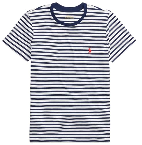 Polo Ralph Lauren Damen-T-Shirt aus Jersey mit Rundhalsausschnitt, Marineblau/Weiß gestreift, Klein Polo Ralph Lauren Damen-T-Shirt aus Jersey mit Rundhalsausschnitt, Marineblau/Weiß gestreift, Klein von Polo Ralph Lauren