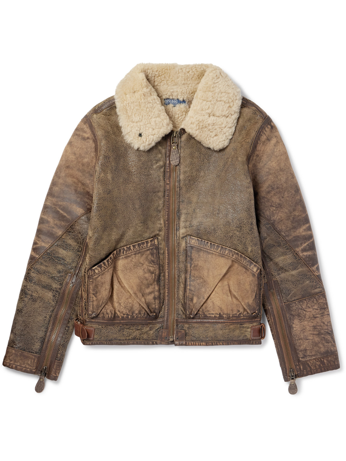 Polo Ralph Lauren - Distressed Shearling Bomber Jacket - Men - Brown - XXL Polo Ralph Lauren - Distressed Shearling Bomber Jacket - Men - Brown - XXL von Polo Ralph Lauren