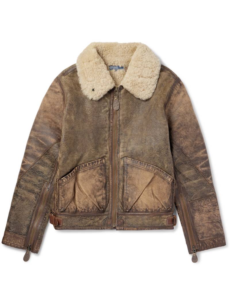 Polo Ralph Lauren - Distressed Shearling Bomber Jacket - Men - Brown - XXL von Polo Ralph Lauren