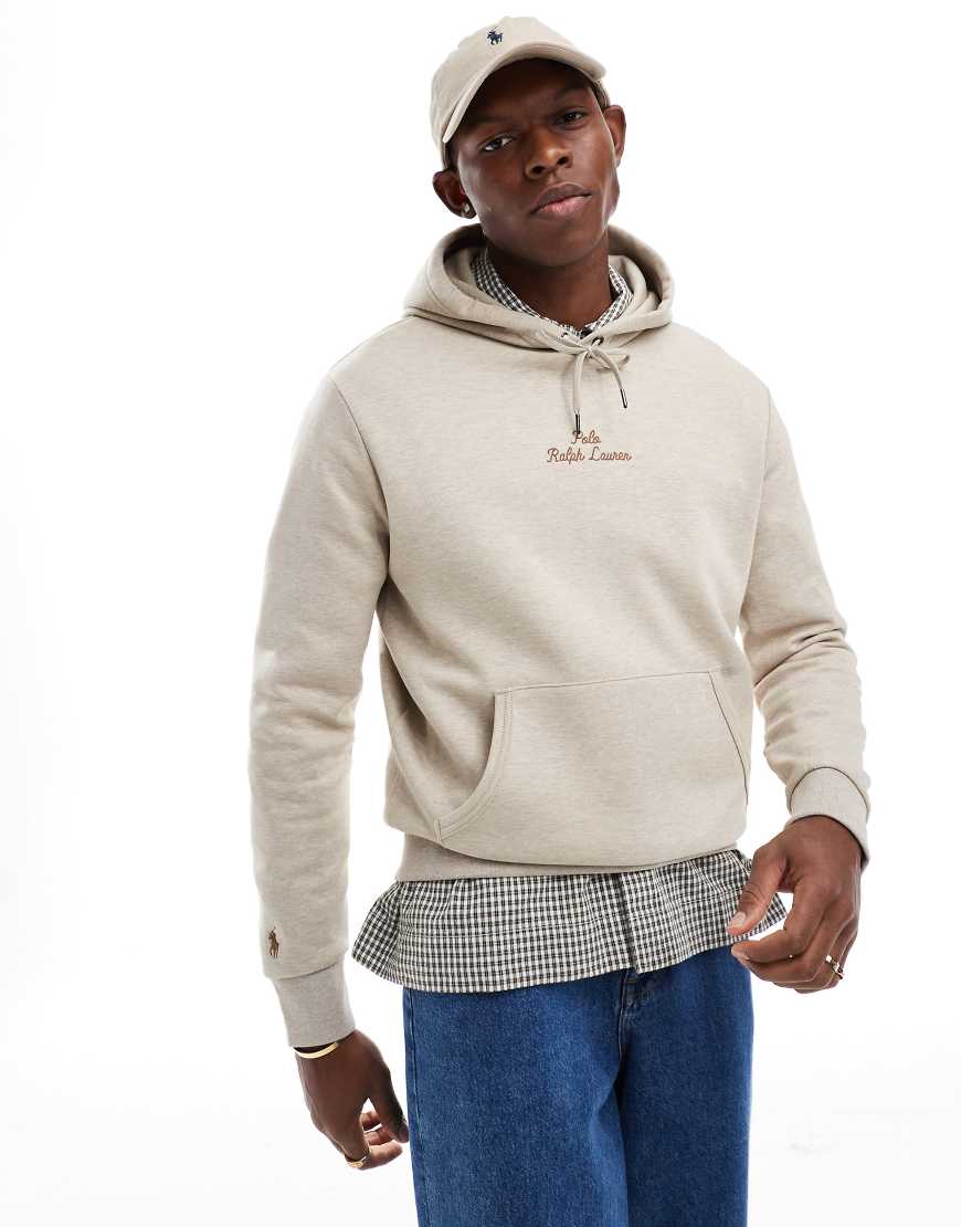 Polo Ralph Lauren - Doppelstrick-Kapuzenpullover in Beige meliert mit mittigem Logo-Schriftzug-Neutral von Polo Ralph Lauren