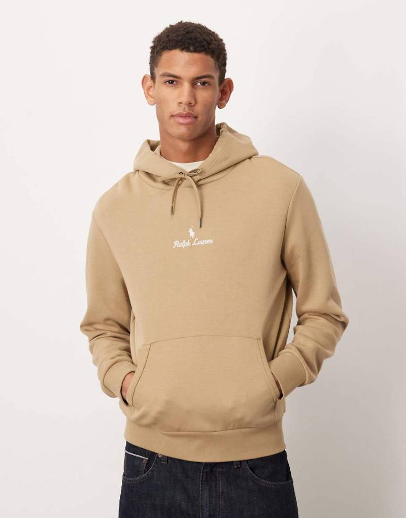 Polo Ralph Lauren - Doppelstrick-Kapuzenpullover aus Jersey in Beige mit mittigem Markenlogo-Schriftzug-Neutral von Polo Ralph Lauren