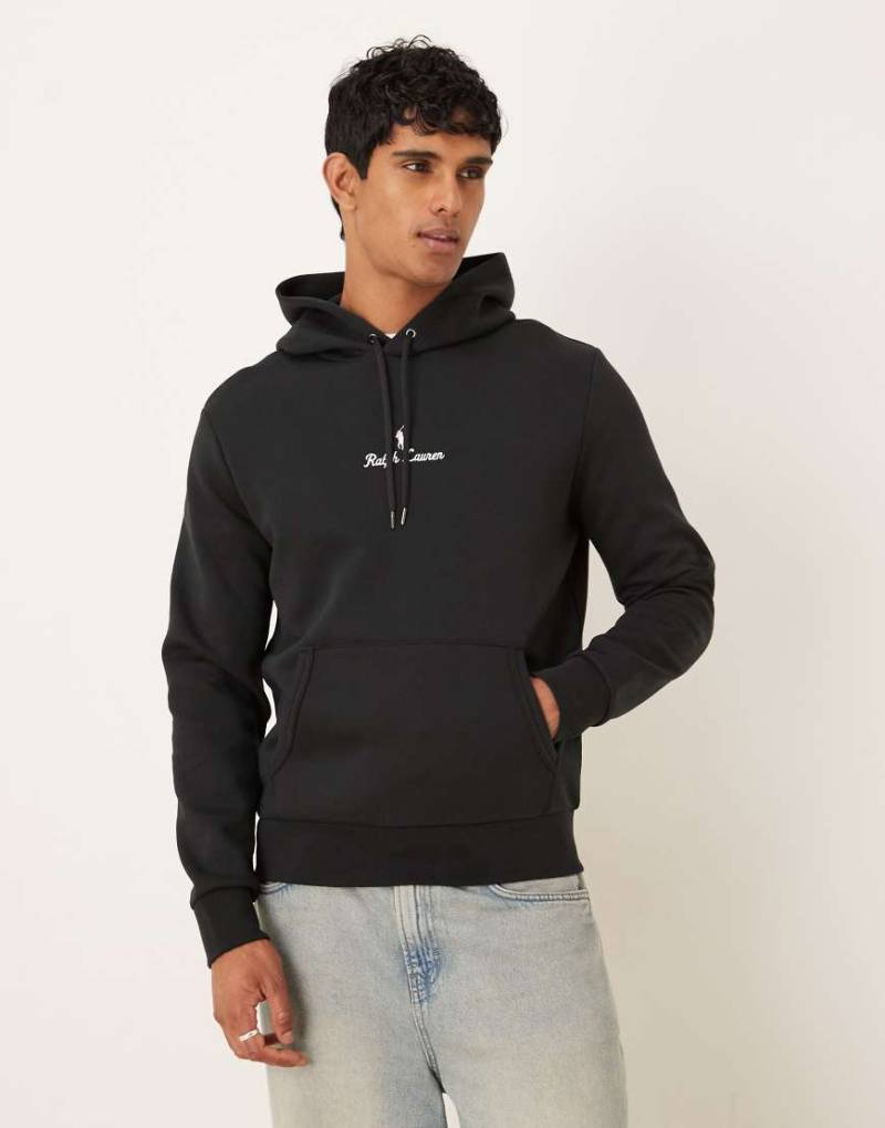 Polo Ralph Lauren - Doppelstrick-Kapuzenpullover in Schwarz mit mittigem Markenlogo-Schriftzug von Polo Ralph Lauren