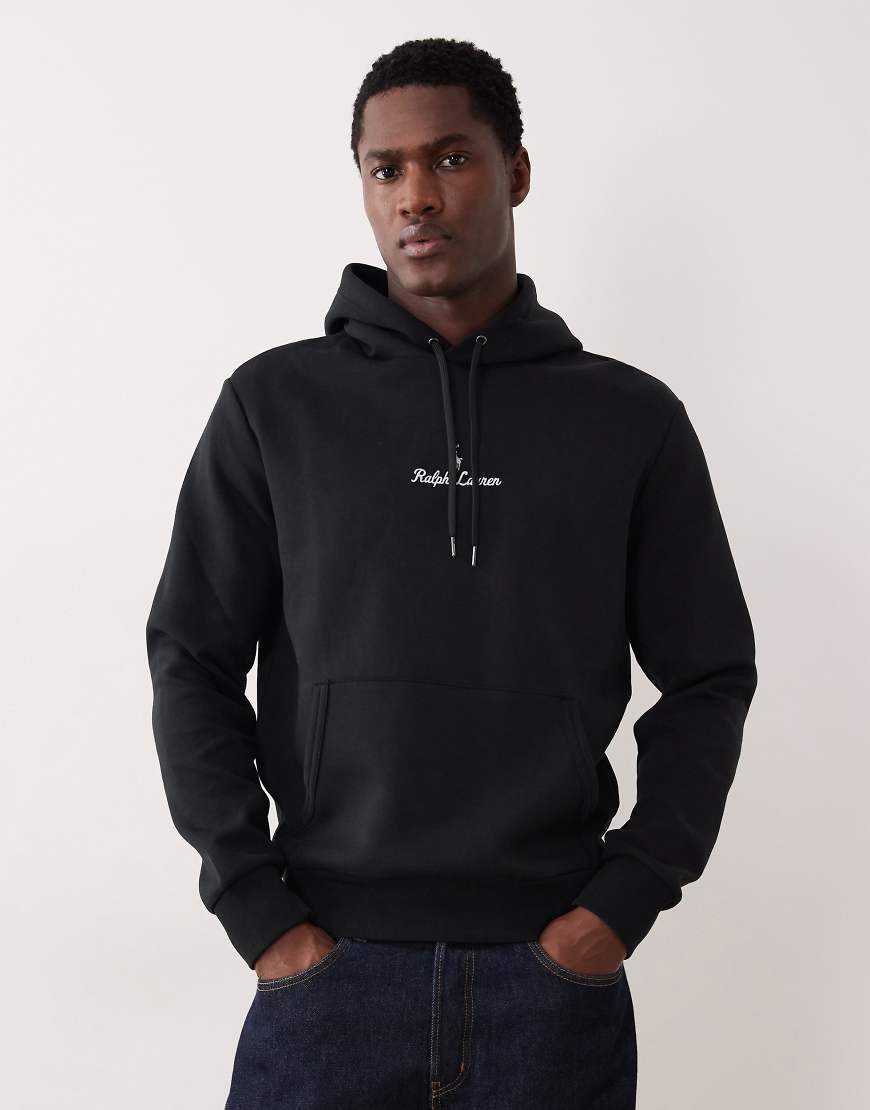 Polo Ralph Lauren - Doppelstrick-Kapuzenpullover in Schwarz mit mittigem Polospieler-Logoschriftzug von Polo Ralph Lauren