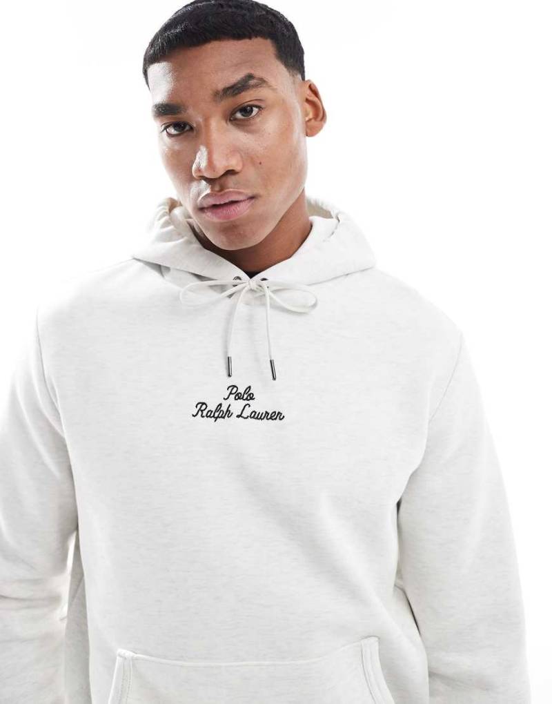 Polo Ralph Lauren - Doppelstrick-Kapuzenpullover in meliertem Steingrau mit mittigem Logo-Schriftzug-Neutral von Polo Ralph Lauren