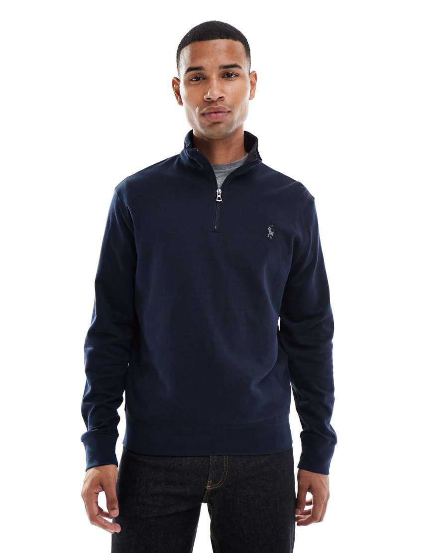 Polo Ralph Lauren - Doppelstrick-Sweatshirt in Marineblau mit Markenlogo und kurzem Reißverschluss von Polo Ralph Lauren