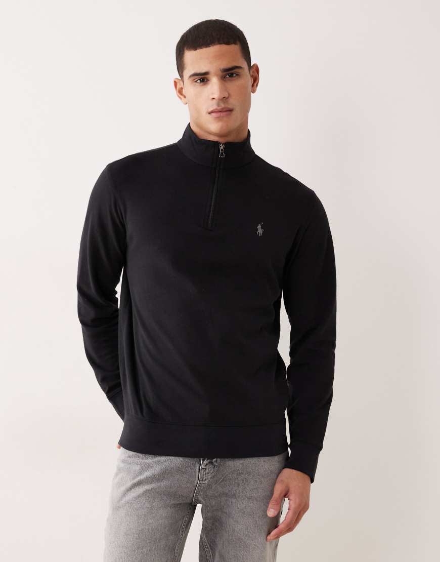 Polo Ralph Lauren - Doppelstrick-Sweatshirt in Schwarz mit Markenlogo und halblangem Reißverschluss von Polo Ralph Lauren