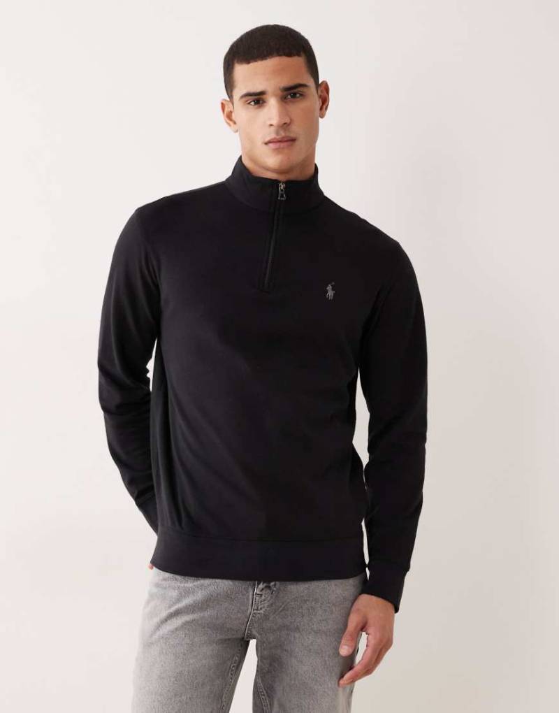 Polo Ralph Lauren - Doppelstrick-Sweatshirt in Schwarz mit Markenlogo und halblangem Reißverschluss von Polo Ralph Lauren