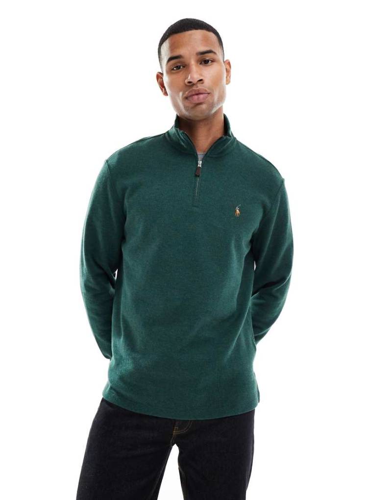 Polo Ralph Lauren - Doppelstrick-Sweatshirt in meliertem Dunkelgrün mit Markenlogo und kurzem Reißverschluss von Polo Ralph Lauren