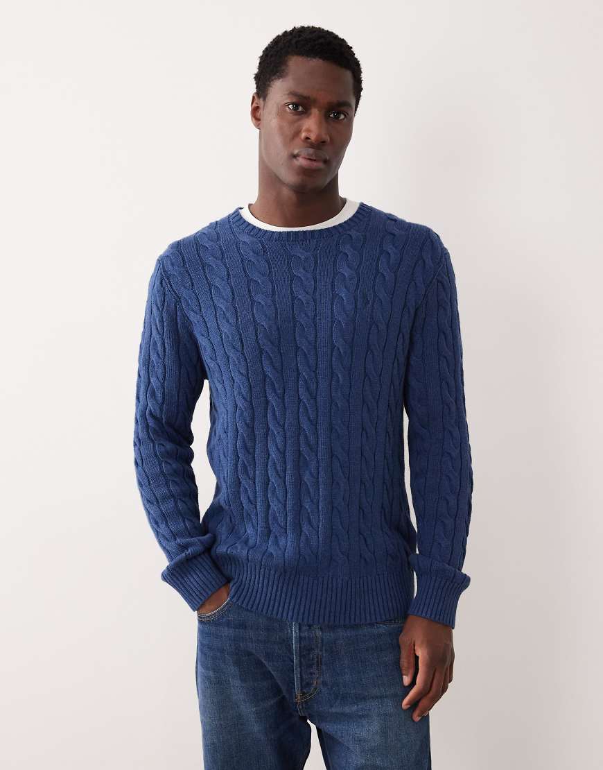 Polo Ralph Lauren - Driver - Strickpullover aus Baumwolle in meliertem Marineblau mit Markenlogo und Zopfmuster von Polo Ralph Lauren