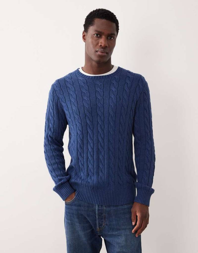 Polo Ralph Lauren - Driver - Strickpullover aus Baumwolle in meliertem Marineblau mit Markenlogo und Zopfmuster von Polo Ralph Lauren