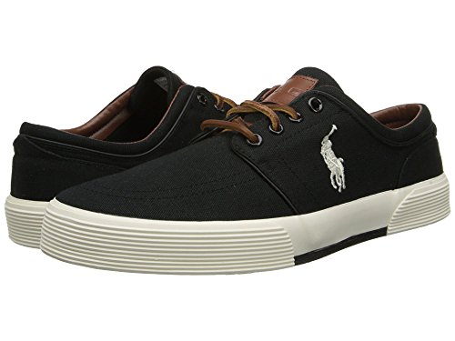 Polo Ralph Lauren Faxon Herren-Sneaker, niedrig, aus Segeltuch, Pololeinen, Schwarz/cremefarben, 40 EU von Polo Ralph Lauren