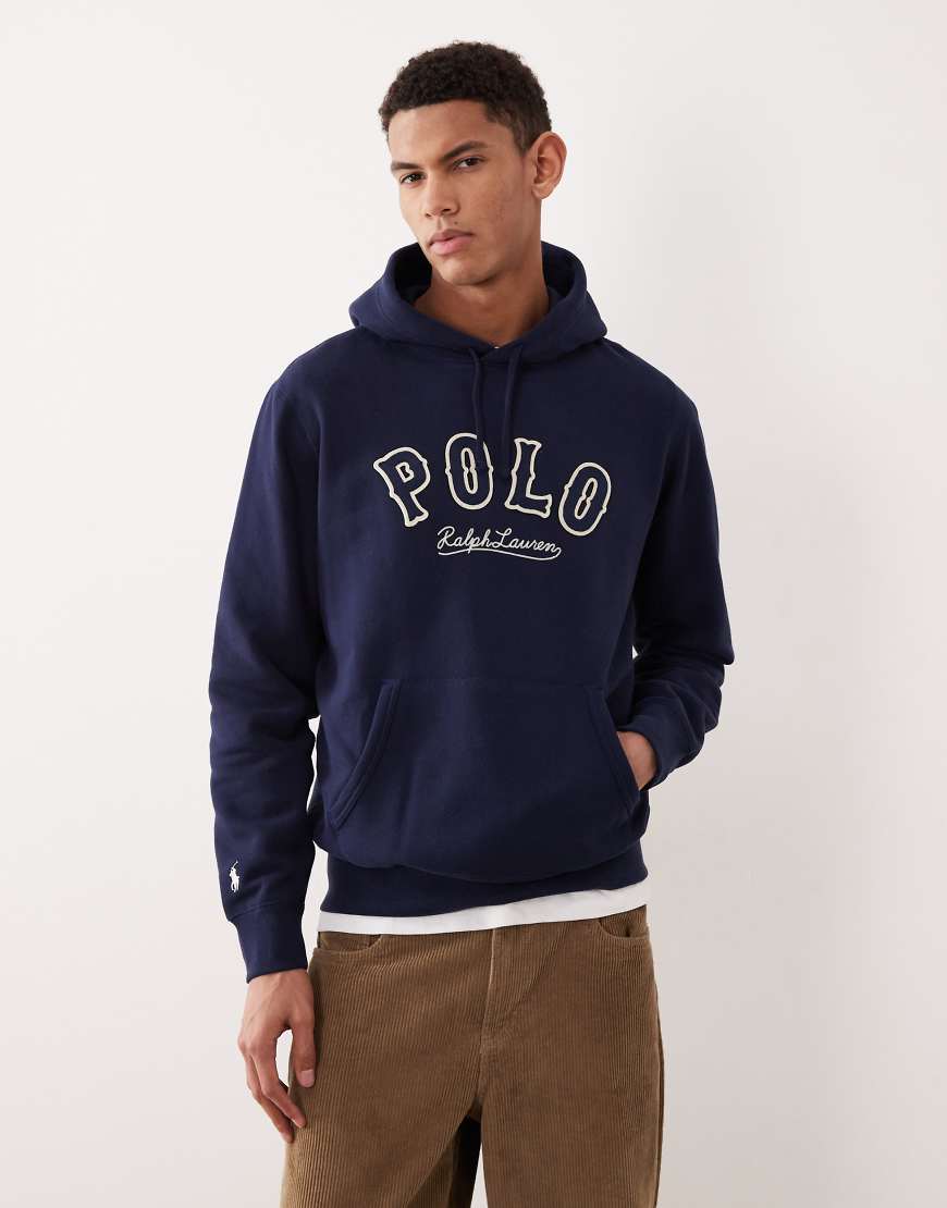 Polo Ralph Lauren - Fleece-Kapuzenpullover in Cruise-Marineblau mit großem Logo von Polo Ralph Lauren