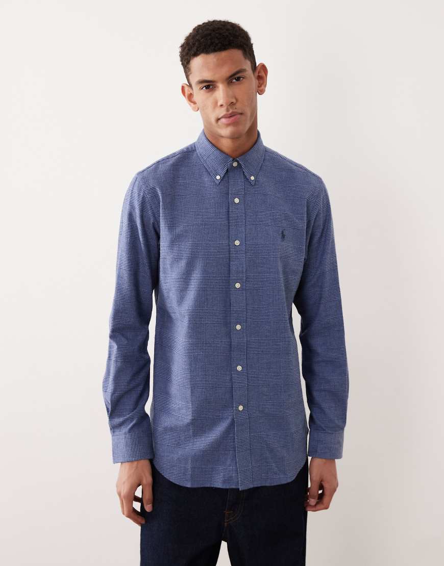 Polo Ralph Lauren - Gebürstetes Twill-Hemd in meliertem Blau mit Custom Fit, Hahnentrittmuster und Pony-Logo von Polo Ralph Lauren