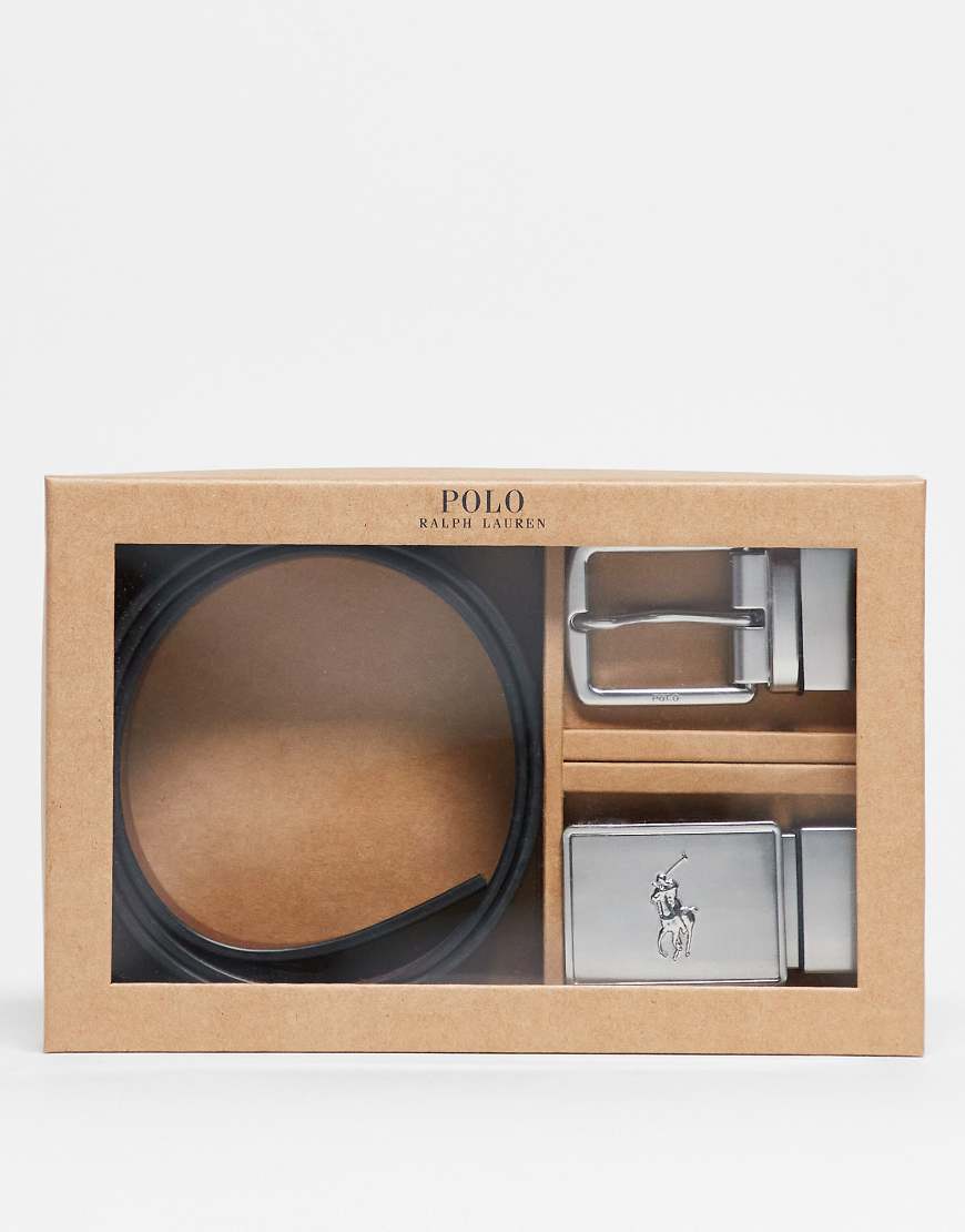 Polo Ralph Lauren - Geschenkset Wendegürtel aus Leder in Schwarz/Hellbraun mit austauschbarer Schließe von Polo Ralph Lauren