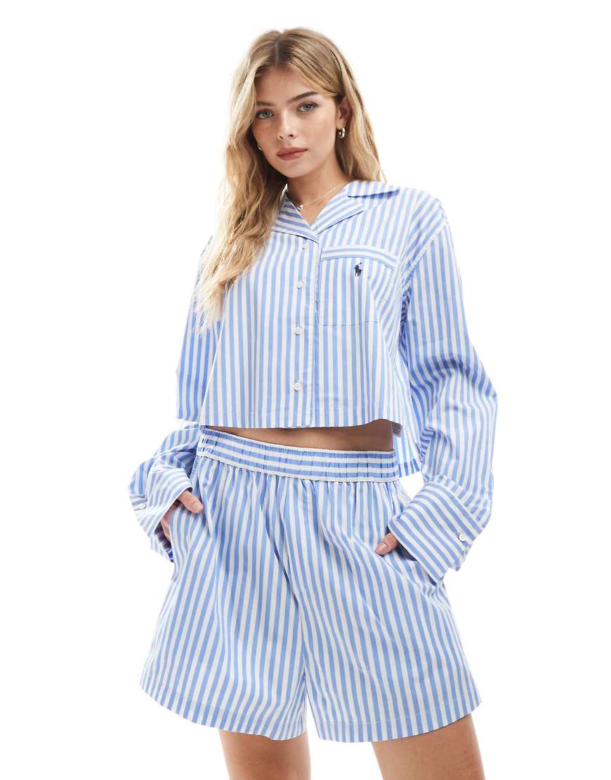 Polo Ralph Lauren - Gestreifter Pyjama in Blau, bestehend aus Cropped-Hemd und Boxershorts von Polo Ralph Lauren