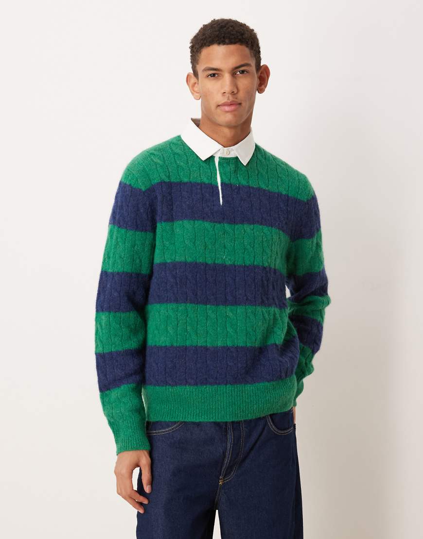 Polo Ralph Lauren - Gestreiftes Rugby-Hemd aus Strick in Grün und Marineblau von Polo Ralph Lauren